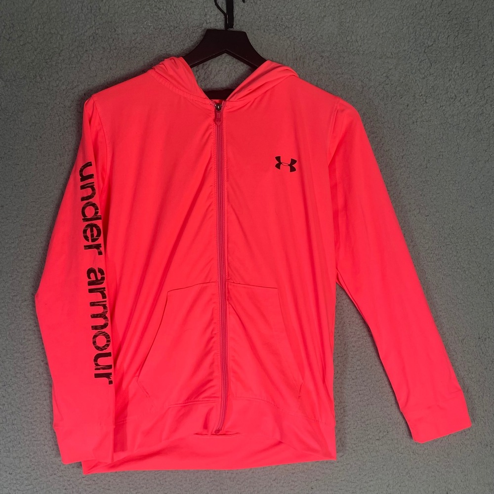 Under Armour Women's M Neon Pink ColdGear Full Zip Running Hoodie Jacket